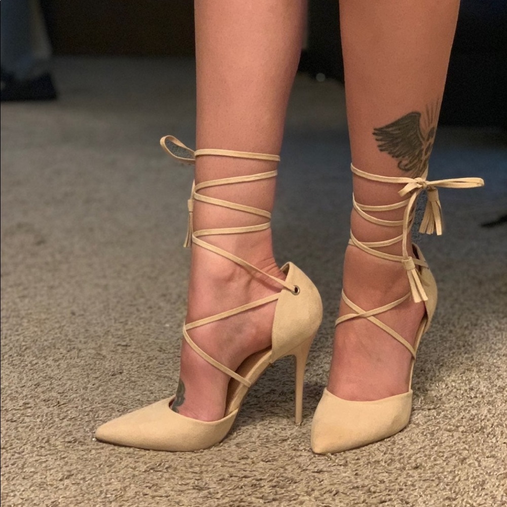 Suede lace up high heel stiletto